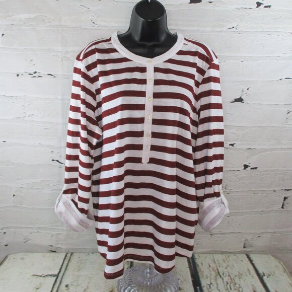 Style & Co Plus Striped Roll Tab Sleeve Top - Picture 1 of 9